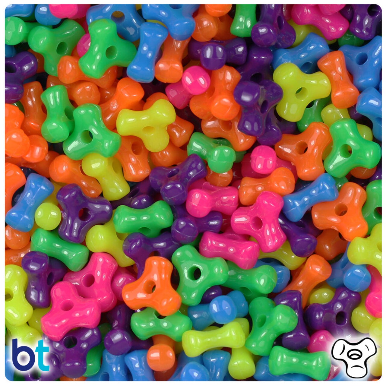 BeadTin Neon Bright Mix 11mm TriBead Plastic Craft Beads (500pcs)